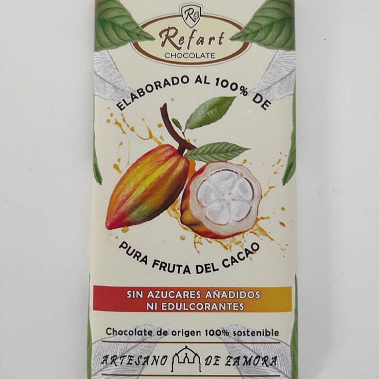 Tableta 100% pura fruta del cacao.