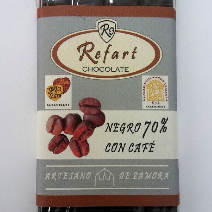 Tableta de chocolate negro 70% con café.